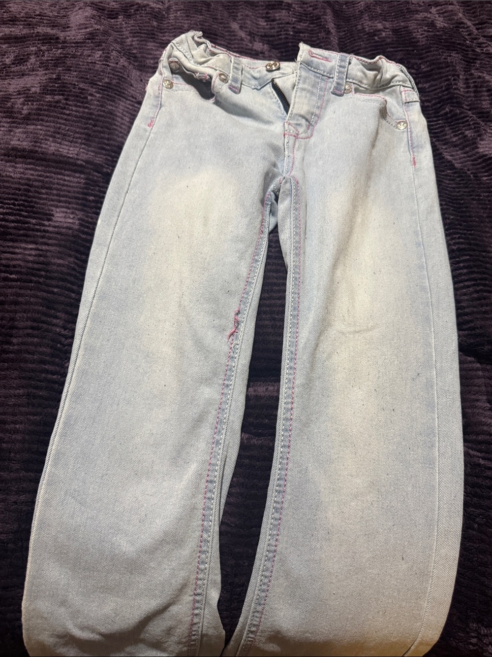 True Religion Light Blue Kids Jeans with Pink Stitching